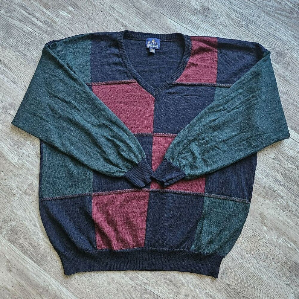 Royal New Zealand 100% Merino Wool Super Soft V-Neck Dad Sweater Sz XXL veg 90s